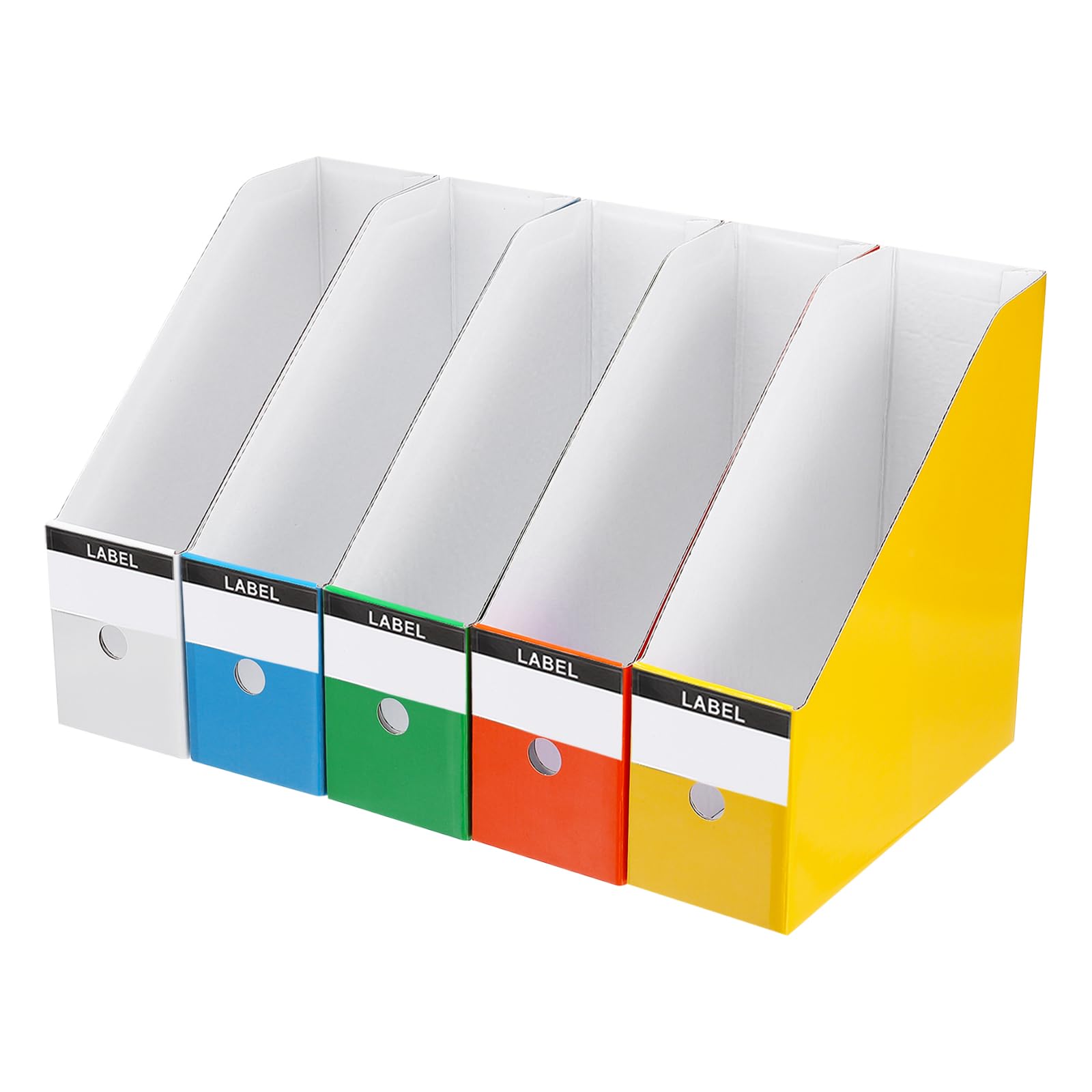PATIKIL Magazine File Holder Set, 5Pcs Cardboard Foldable Desk File Organizer Storage Box Document Magazine Holder with Labels for, Desk, Shelves, Home, Office Supplies, Multicolored