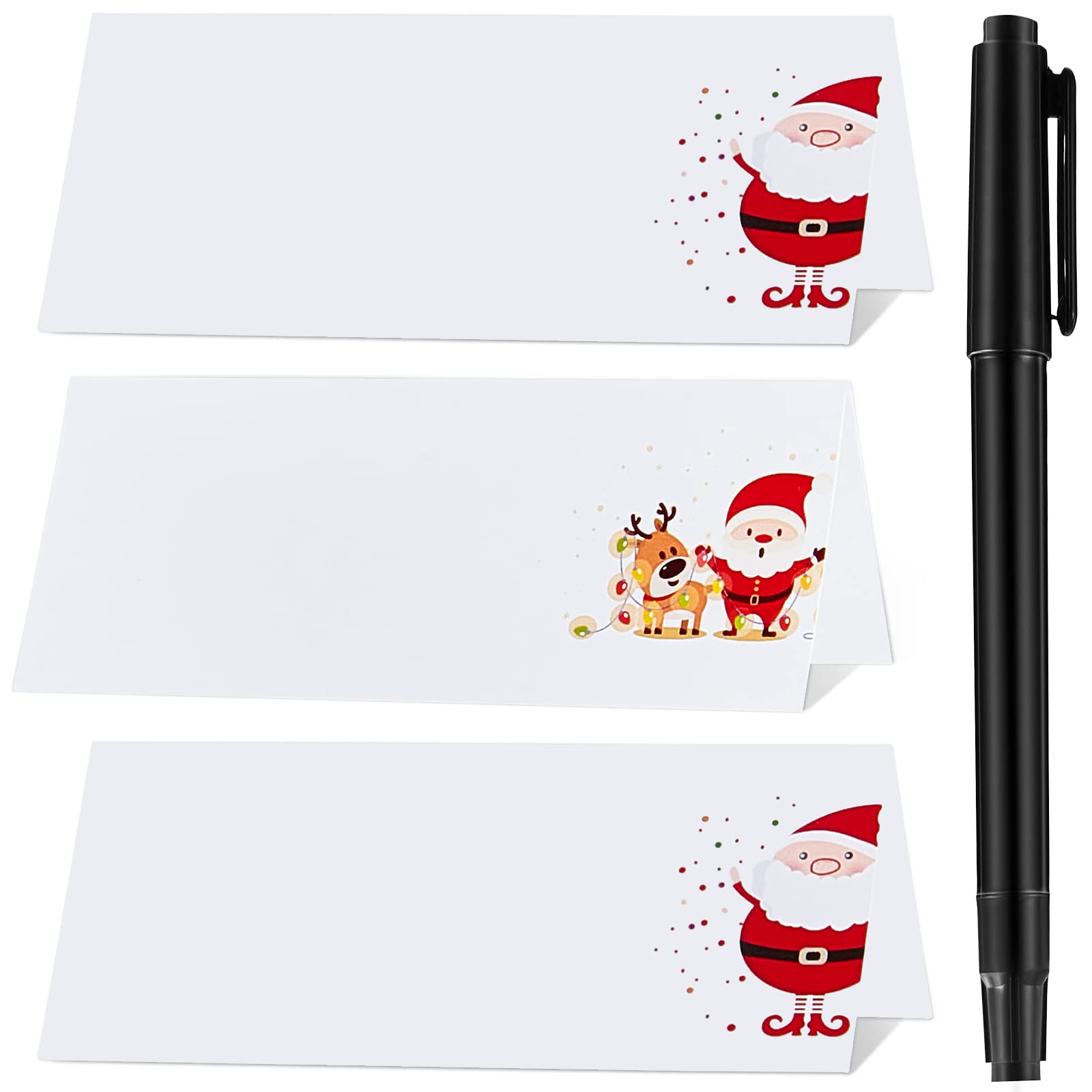 Christmas Place & Table Name Cards - Santa, Elk & Xmas Seat Greetings With Pen for Wedding, Party & Holiday Decoration (61)