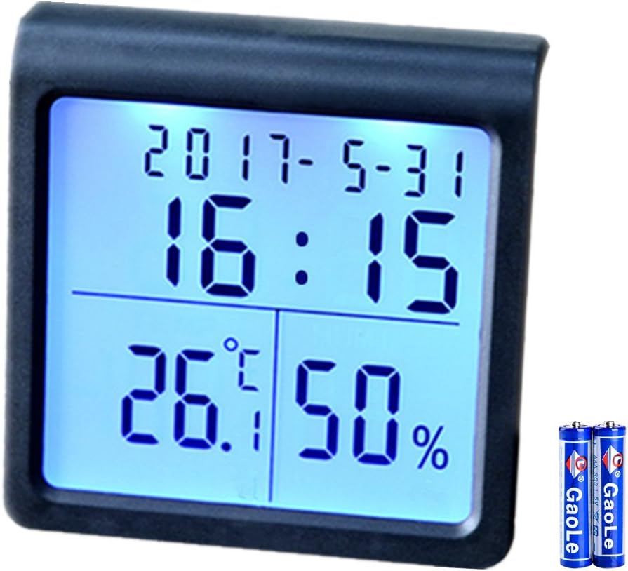 Digital Hygrometer Indoor Thermometer Humidity Gauge Temperature Humidity Monitor and Timer with Table Standing Smart Digital Thermometer Humidity Meter with LED Backlight (Black)