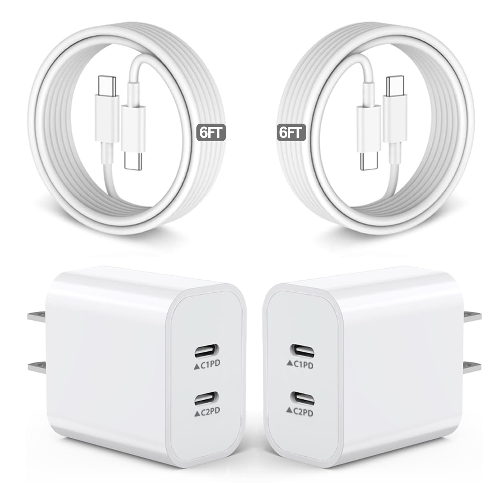 Photo 1 of iPhone 17 16 15 Charger,USB C Charger Fast Charging,2Pack Dual Port Fast Wall Chargers Block with 6FT USB C Cable for iPhone 17 Pro Max/17 Pro/17/Air/16 Pro Max/16 Plus/16e/15/iPad Pro/Air/Mini/AirPod