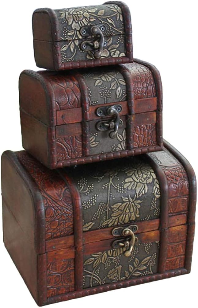 EXCEART 3 Piezas de Cofre del Tesoro Pirata Antiguo de Madera Mini