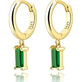 Gold Huggie Hoop Earrings Crystal Green Drop Earrings