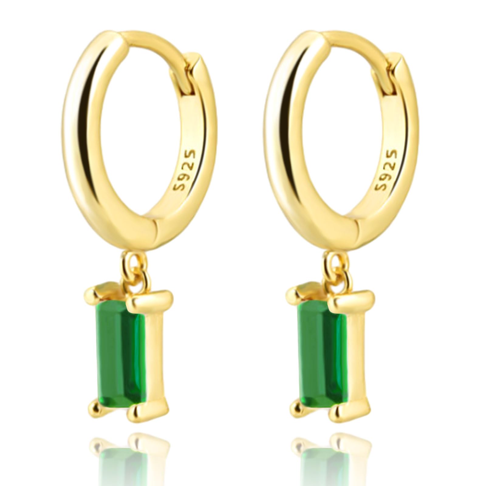 Photo 1 of Gold Huggie Hoop Earrings with Small Green Drop Hoop Dangle Earrings for Women, 14K Gold Plated Hypoallergenic Hoop Drop Earrings Jewerly For Girls and Men (Green-Gold)