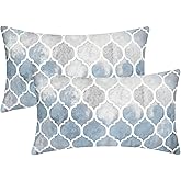 CaliTime Throw Pillow Covers Pack of 2 Cozy Colorful Geometric Trellis Chain Accents Manual Hand Painted Decorative Cushion Cases for Couch Bed Sofa Farmhouse 12 X 20 Inches Main Grey Smoke Blue