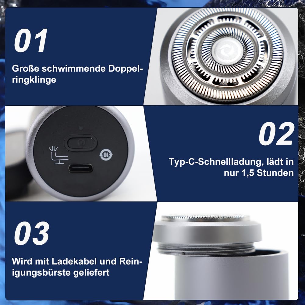 Mini Rasierer Herren Elektrisch Akku, Mini Elektrorasierer Smart Shaver, IPX7 Nass-& Trockenrasierer für Männer, Tragbar Shaver Men für Bart Gesicht Reise—Praktische Geschenke für Männer 4
