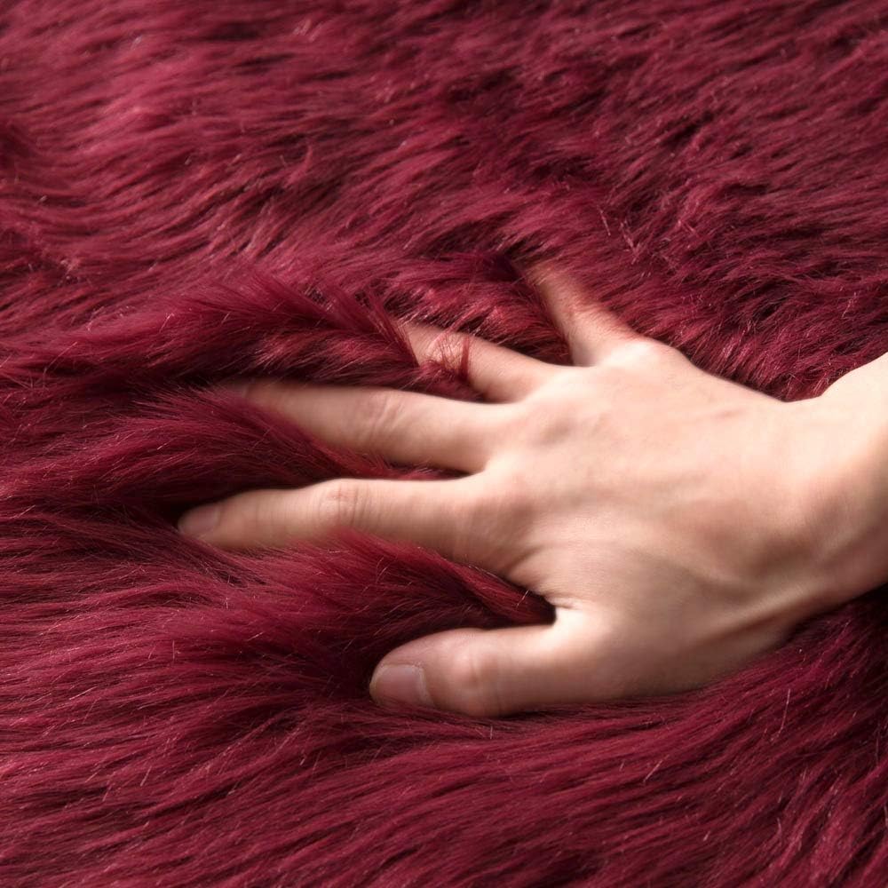 MIULEE Faux Fur Area Rugs Sheepskin Fluffy Mat Fleece Chair Cover Seat Pad Soft Shaggy Area Mat for Bedroom Sofa Floor 60 x 90 cm Irregular Shape Burgundy Red - Image 5