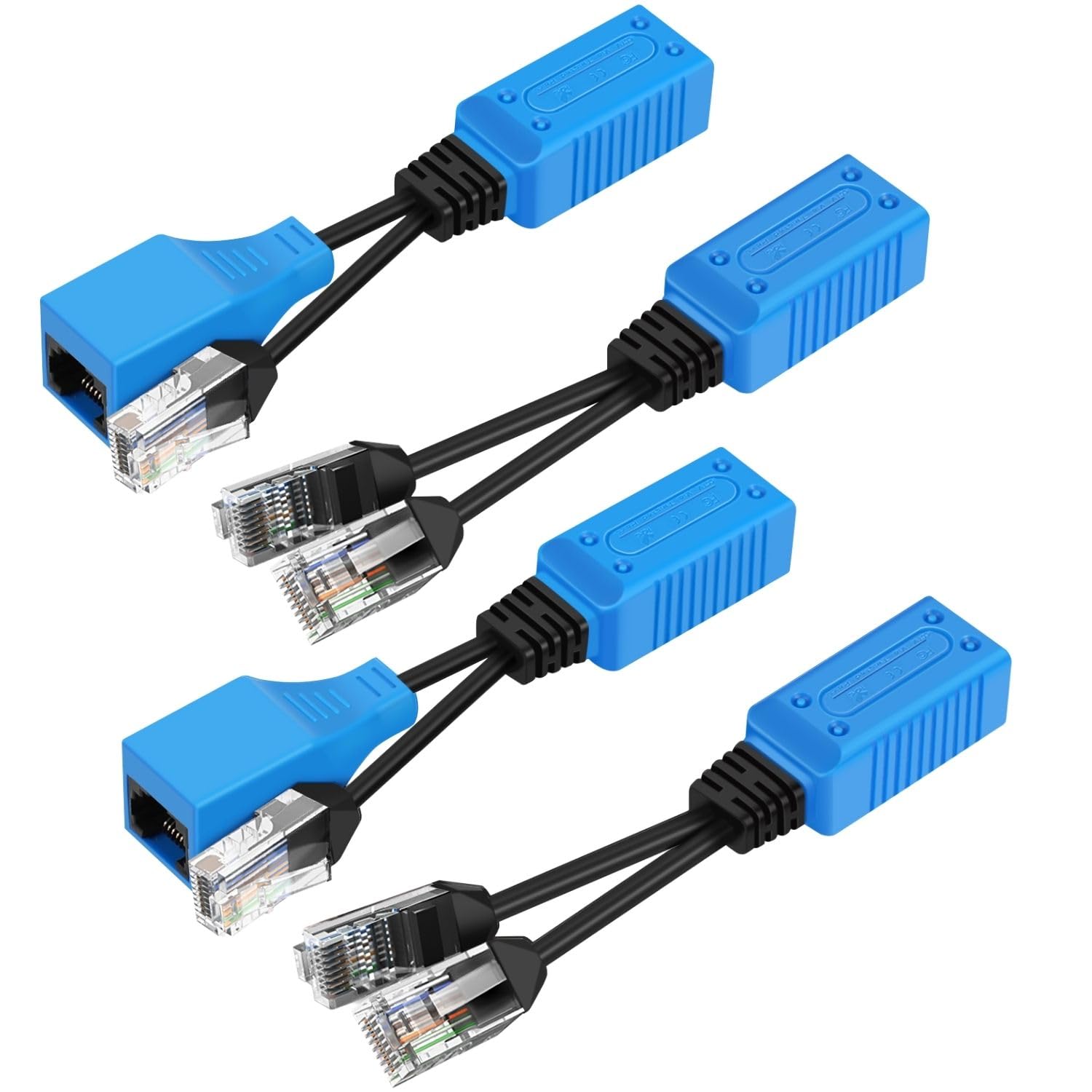 TNP RJ45 Splitter Kit 2 Pairs RJ45 Ethernet Port Splitter Male to Female UPOE Cable Y Splitter PoE Data Adapter LAN Ethernet Extension Cat5 Cat5e Cat6 for Security Camera