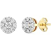 Gilded Lab-Grown Diamond Sterling Silver and 14KT Yellow Gold Plated Silver Stud Earrings for Women | Round Halo Shaped Studs | Hypoallergenic Fine Jewelry | Prong Setting, Push Back Nut | SI1 Clarity, F Color 1/4, 1/2, 3/4, 1 Carat Total Weight