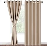 DWCN Beige Blackout Curtains 66x90 2 Panels with Tiebacks Thermal Insulated