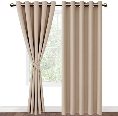 DWCN Beige Blackout Curtains 66x90 2 Panels with Tiebacks Thermal Insulated