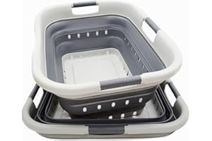 SAMMART 41L (10.8 gallon) Set of 2 Collapsible 3 Handled Plastic Laundry Basket-Foldable Pop Up Storage Container/Organizer-Space Saving Hamper/Basket (2, Grey/Dark Grey)