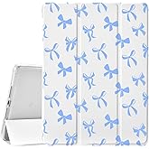 JOYLAND White Pad Case for iPad 7th/8th/9th Generation (2019/2020/2021) 10.2",with Pencil Holder-Auto Wake/Sleep-Blue Bow Pattern Anti-Scratch Shockproof Premium Folio Stand Case