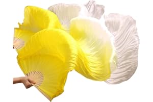 ZHGAOG Belly Dance Faux Silk Veil Fans, 1 Pair(Left+Right) Handmade Belly Dance Fans, Dancing Long Fans, Colorful Belly Dance Fan Veils for Dance Performances Length 180cm Width 90cm