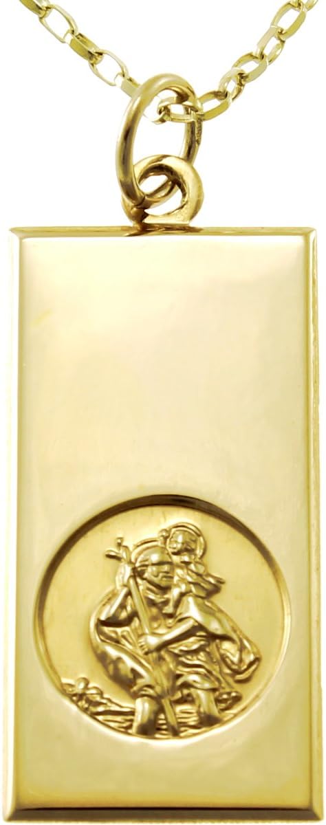 Alexander Castle Solid 9ct Gold St Christopher Pendant Necklace - 30mm x 16mm with 18" 9ct Gold Chain & Jewellery Gift Box