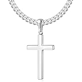 Eterjew S925 Sterling Silver Thick Cross Necklace for Men, 18k Gold Plated Sterling Silver Cross Necklace with World's Top 4mm Cuban Chain for Men Boys Women, Minimalist Trendy Necklaces 16-26 Inch