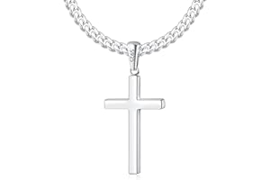 Eterjew S925 Sterling Silver Cross Necklace for Men, 18k Gold Plated and Sterling Silver Cross Necklace with World-class Craft 4mm Cuban Link Chain for Men Boys Women, Durable, Colorfast 16-26 Inch