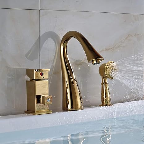 WEILINW Baño de oro pulido Grifo de bañera Montaje en cubierta Grifos