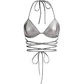 Verdusa Women's Y2K PU Leather Backless Criss Cross Tie Sleeveless Halter Crop Top