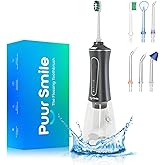 Puur Smile Professional Water Flosser - Advanced Dental Care for a Healthier Mouth, Gum, and Teeth - IPX7 Waterproof Oral Irrigator | 6 Replacement Tips, Travel-Friendly, Rechargeable - Oral Hygiene