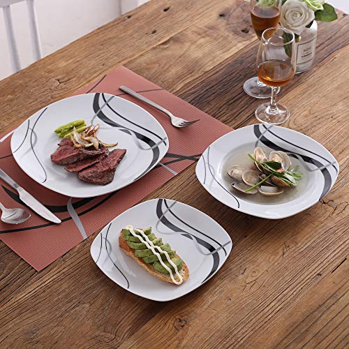 image for VEWEET 4-Piece Porcelain Dinner Plate Set, Elegant Ivory White Serving