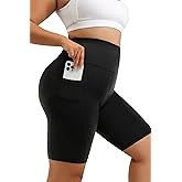 DAGGLOSE Plus Size Women's High-Waist Biker Shorts with Pockets - Tummy Control Yoga Shorts for Women,Leggings Shorts