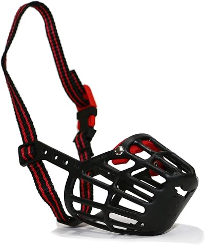 Ancol Plastic Muzzle Black Red Size 5 22x8.5cm Basket Style