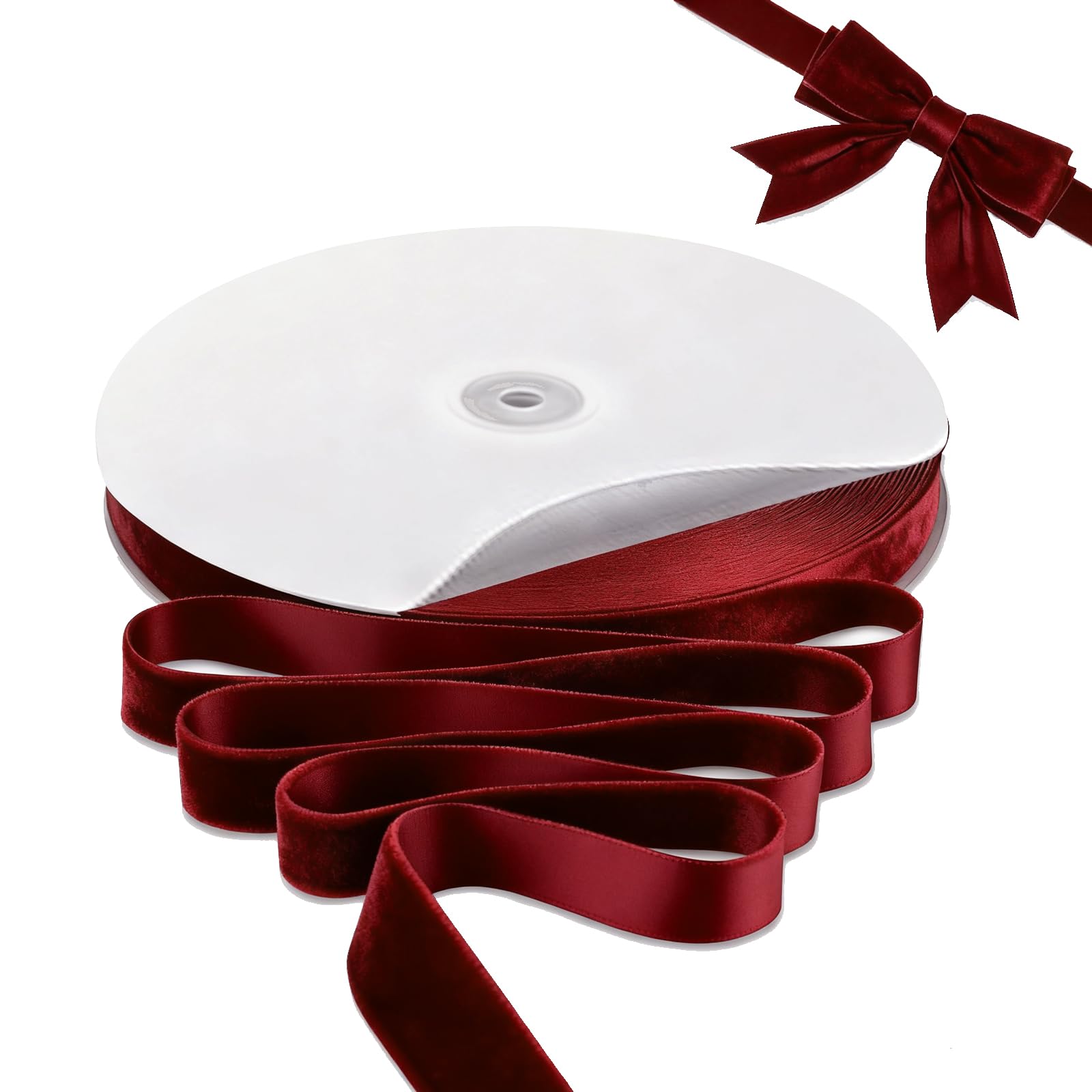 FATCAT Wine Red Velvet Ribbon, 1Inch X 30Yds, Ideal for Gift Wrapping, Wedding Decorations, Bouquet Wrapping, Craft DIY