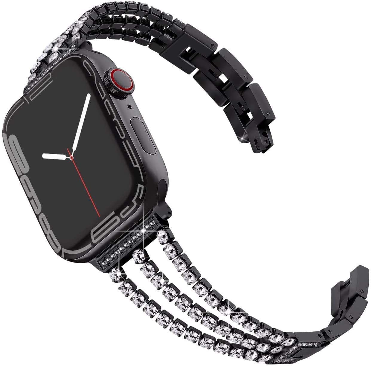 DEALELE Strap Compatible with iWatch 42mm 44mm 45mm 49mm, Bling Diamond Rhinestone Metal Steel Replacement Bracelet for Apple Watch Series 8/7 / 6/5 / 4/3 / SE/Ultra Women Men (Black) — image 1