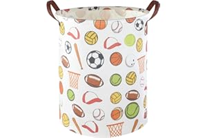 FXOCSHE Kids Laundry Basket, Ball Hamper, Waterproof Foldable Basket, Nursery Decor, Gift Basket, Home Organizer, Boys Room Decor, Cartoon Pattern, 19.7in H x 15.7in D