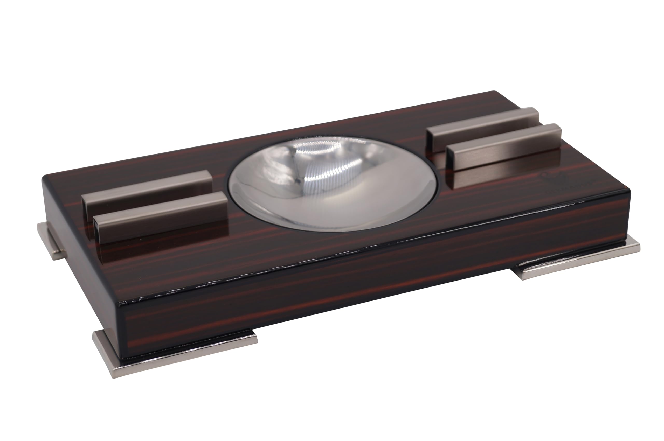 GERMANUS Cigar Ashtray in Black Brown Wood for 2 Cigars