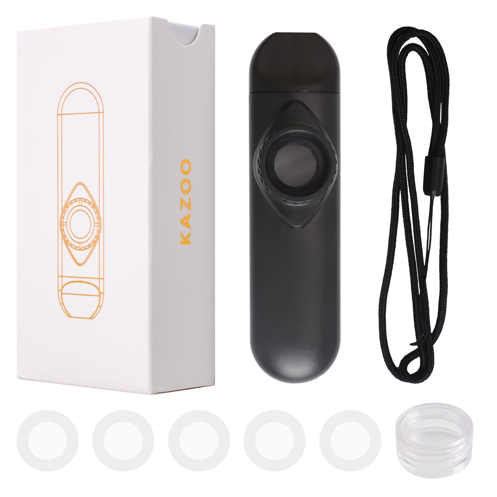 WANDIC Black Kazoo, Music Instrument Kazoo with Five Flute Membranes Exquisite Portable Kazoo with Lanyard Good Companion for Guitar Piano Violin