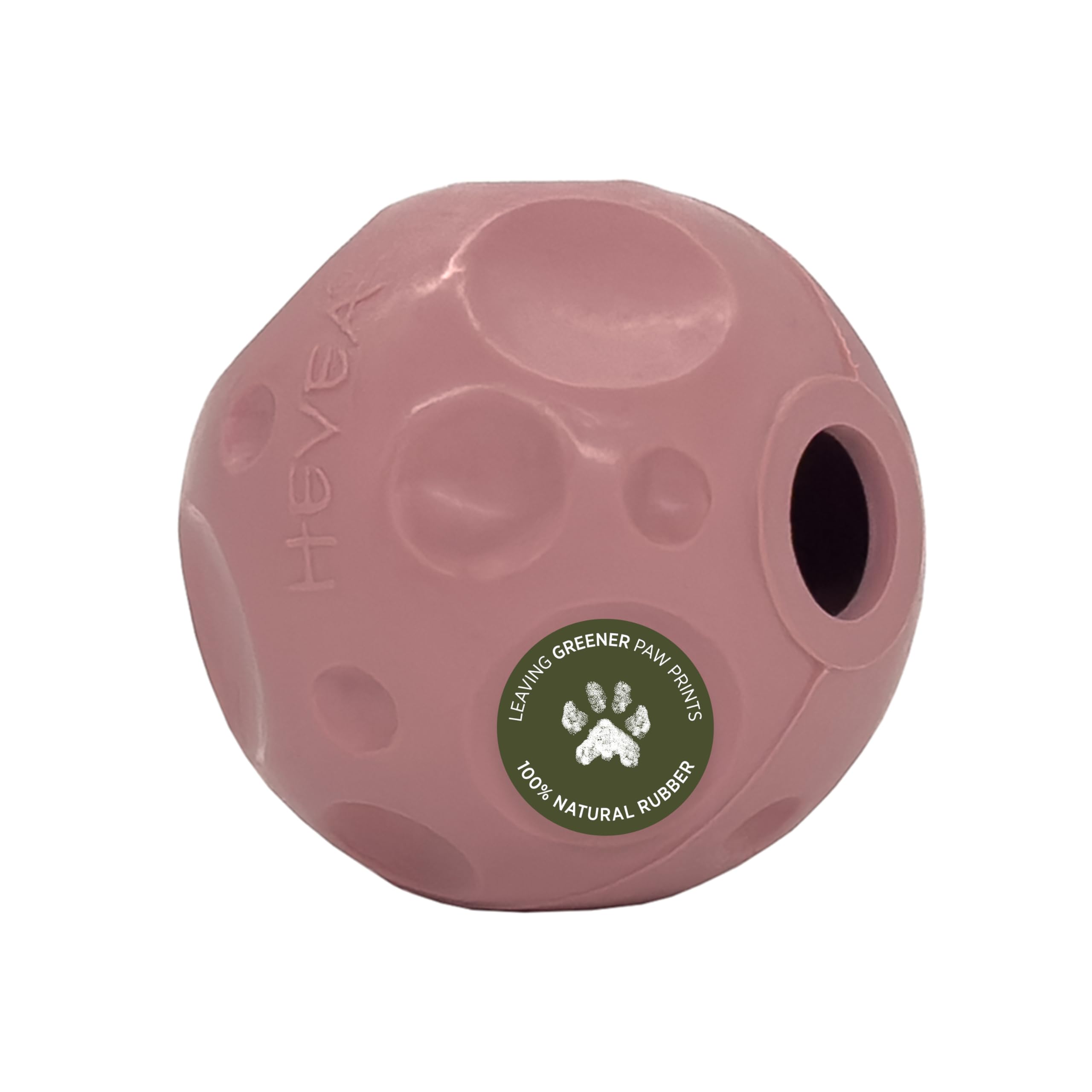 Hevea Moon Ball 2-in-1 Dog Activation & Fetch Toy - Natural Rubber Dog Treat Ball - Active Rolling Ball Dog Toy for Sore Gum Relief (Old Rose)