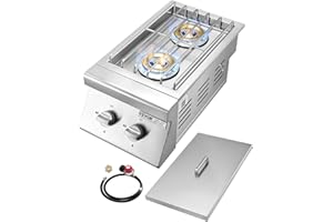 VEVOR Double Grilling Side Burners, 2 x 15,000BTU Liquid Propane Side Burner for Outdoor Kitchen, Convertible to Natural Gas, 304 Stainless Steel Built-in Double Grill Burners for BBQ Grill Island