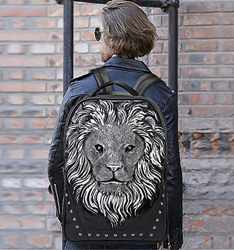 Aibag Personalized 3D Lion Studded PU Leather Casual Laptop Backpack School Bag