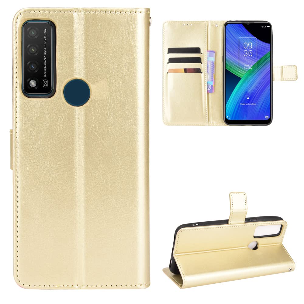 TCL 20R 5G Case [Wallet Case] [Kickstand] [Card Slots] [Magnetic Flip Cover] Compatible with TCL 20R 5G Smartphone(Golden)