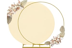HAISIWLKJ 6.6ft Round Backdrop Stand and Beige Covers 1 Stable Balloon Arch Stand with Base and 1 Polyster Circle Arch Covers Metal Wedding Arch Backdrop Stand Frame for Parties Baby Shower Garden Decorations