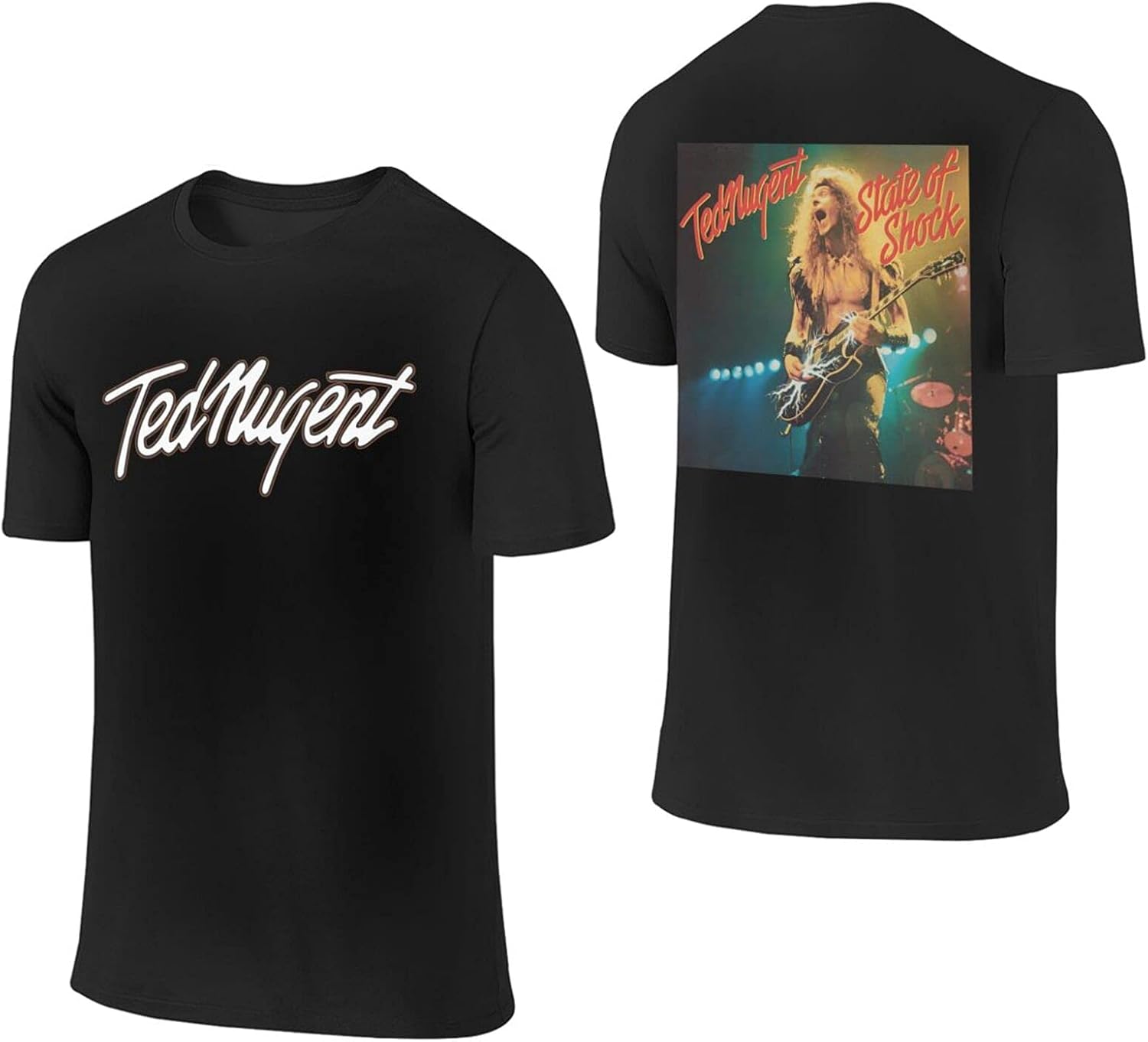 Ted Nugent Mens Trend Simple Double Sided Printed Basic Round Neck Black Cotton T Shirt Medium 