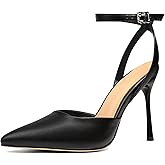 XUNHGAXE Women's Pointed Toe Stiletto Heel Mesh and Faux Leather Adjustable Ankle Strap Sandals, Beaded,Leopard,Wedding Styles, Black,Beige,White,Brown Dress Footwear