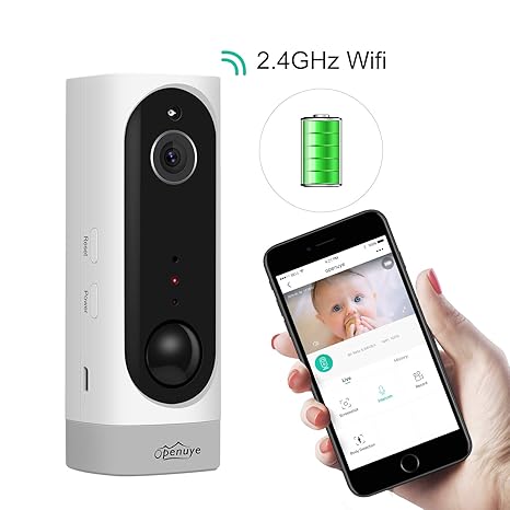 Akku Überwachungskamera Openuye, Kabellos IP Überwachungskamera 720p für Innen/Draussen mit PIR Sensor, Zwei-Wege Audio, Nach