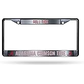 Alabama Roll Tide NCAA SEC Premium Zinc Alloy License Plate Frame - 2 Screw Hole Tag Holder - Team Cheer with Black Background and Team Colors Complement Any Color Truck, SUV, Car