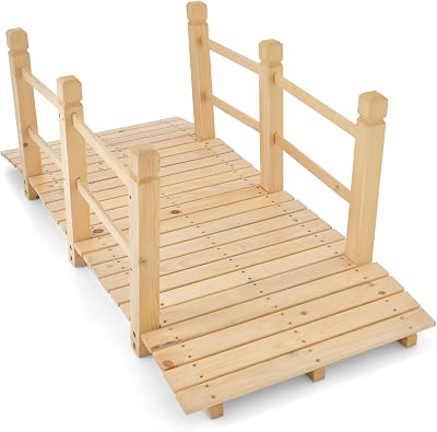 TANGZON 1.5M Wooden Garden Bridge with Safety Railings Natural