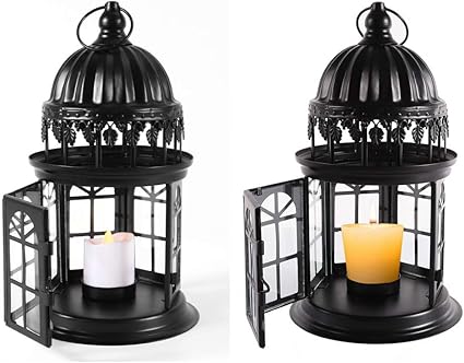 Barock Lanterne Metallique Avec Bougie Led Sans Flamme Lanternes Pour Exterieur Au Jardin Ou L Interieur Patio Fete Decoration Qhyk Lanterne Decoratives Noir Lanternes Luminaires Exterieur