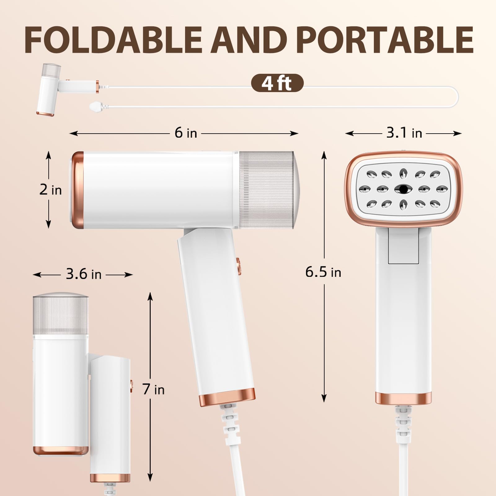 Portable Handheld Steam Garment Steamer Foldable: Effortless Wrinkle Clothes Steam Iron Removal 20-Second Fast Heat-up, 1200W, 120ml Water Tank for Home & Travel