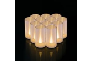LANKER Flameless Candles, Battery Operated LED Pillar Candles, D1.5 x H3 inch, Flickering Warm White Long Flame-Effect Light, Romantic Electronic Fake Votive Candles, Set of 12 (Warm White)