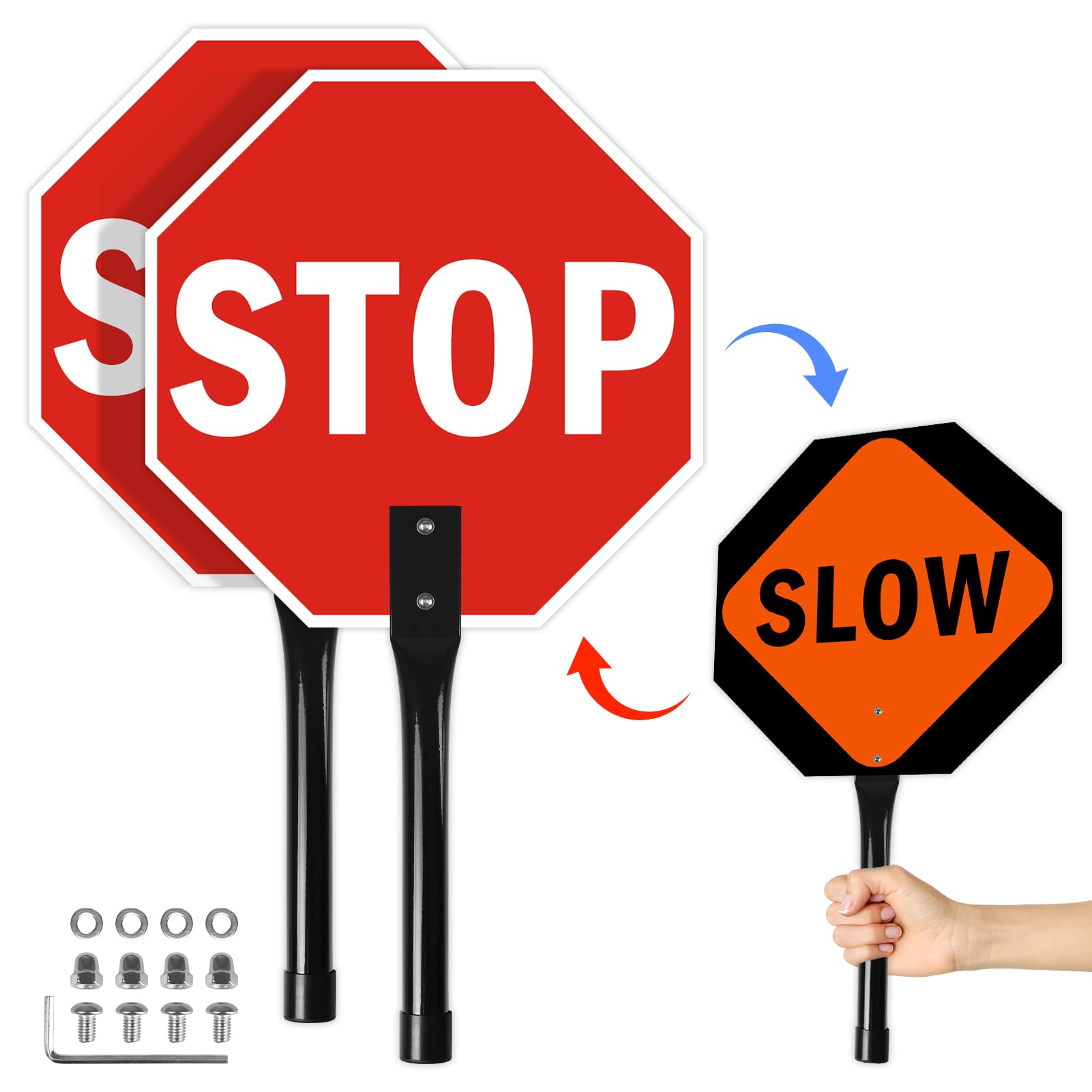 Photo 1 of 2 Pack Stop Slow Sign with Metal Handle,12 x 12 inches Double Sided Crossing Guard Stop Sign, Light Weight Steel Hand Held Traffic Reflective Aluminum Stop Sign, Easy to Mount