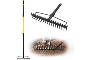 Jardineer Bow Rake Heavy Duty, Long Handle Metal Rakes for Gravel, Rocks, Lawns Leaves, Soil Leveling, Landscaping, Garden Rake with 18 Steel Tines (59 Inches)