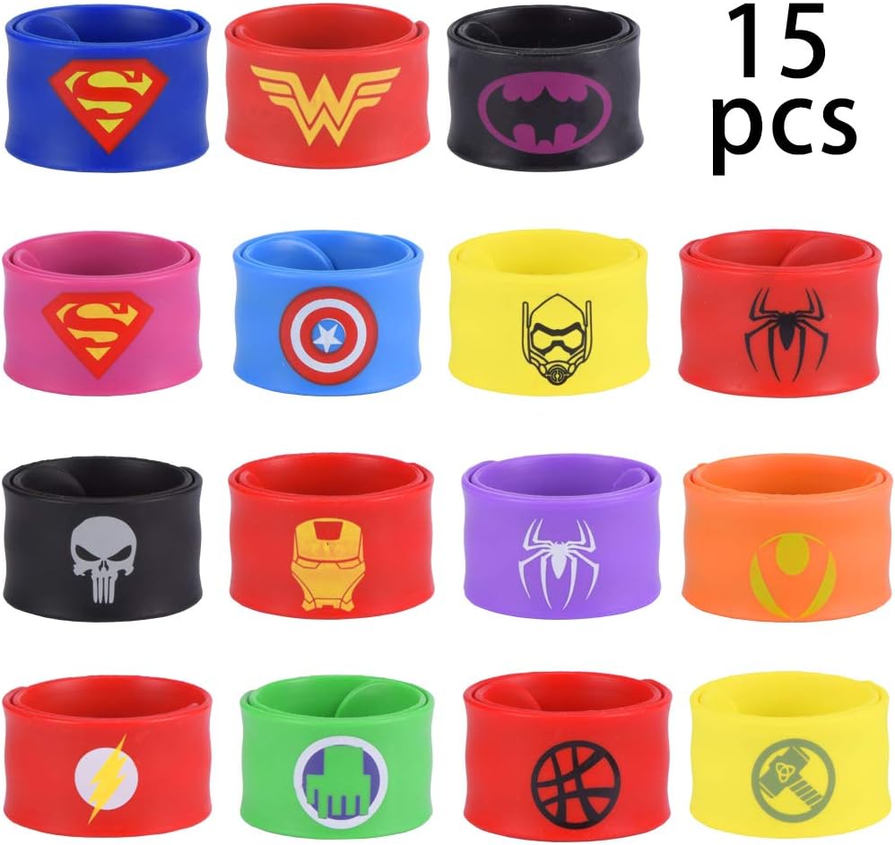 Yidaxing 15 Pieces Superhero Slap Bracelet Bands for Kids Boys & Girls Superhero Party Favors Toys Includes the New Black Panther and Captain America Super Hero Bracelet