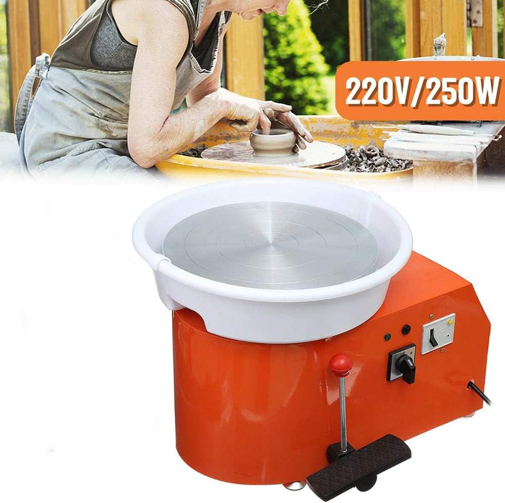 Pottery Wheel Machine,32Cm 220V /250W Hand Cranked and Pedal Control Ceramic Work Clay Art with Mobile Smooth Low Noise
