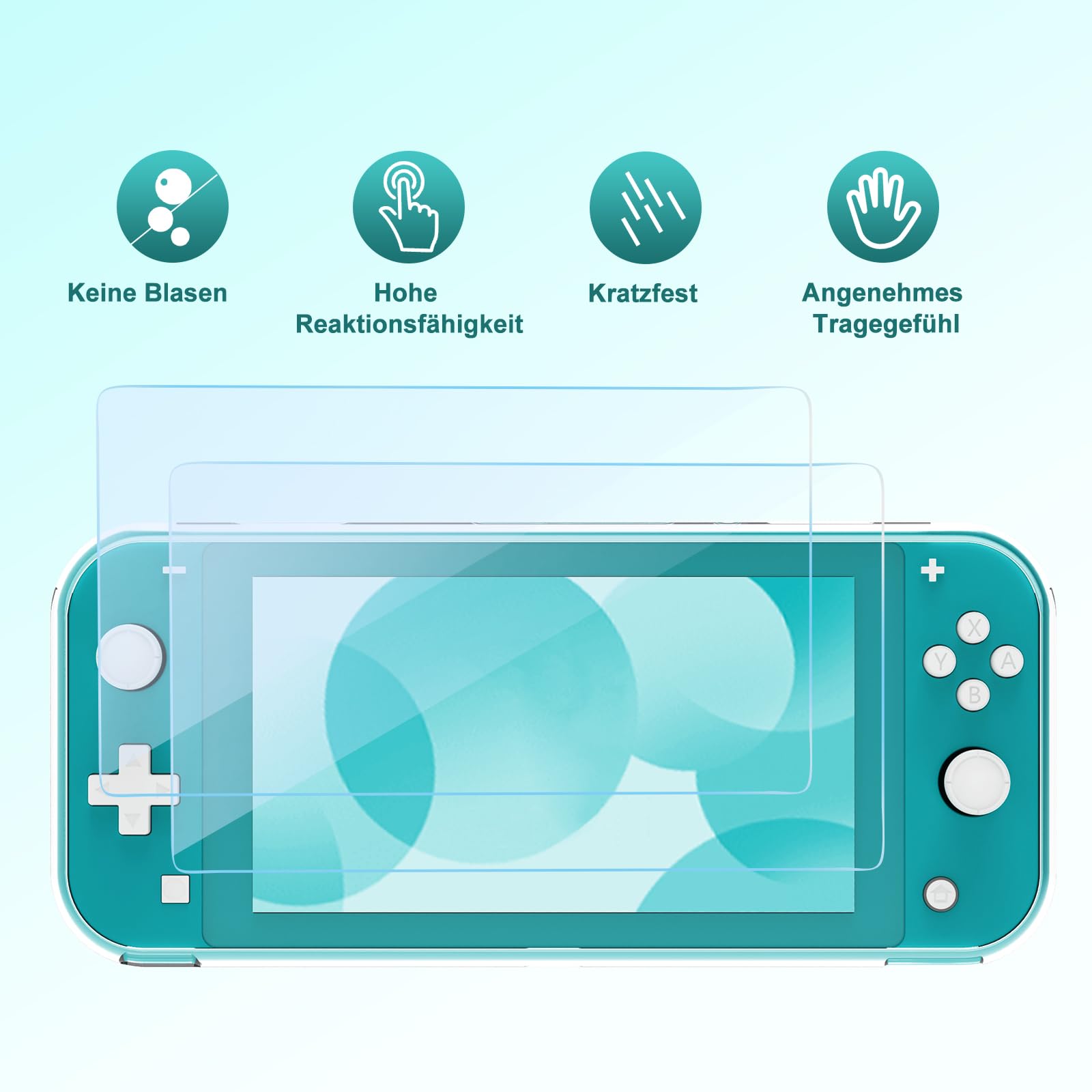 Younik Switch Lite Hülle, 14-in-1 Switch Lite Zubehör mit Switch Lite Tasche, klare Schutzhülle, Spielkartenhülle, 2 Bildschirmschützern, 6 Daumengriffen, Anhänger, Türkise Tragetasche für Switch Lite 6