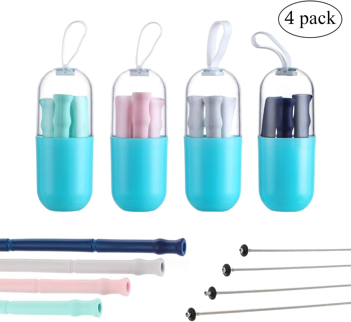 Lifemaison Silicone Collapsible Straw - Folding, Reusable, and Portable Straws for Travel - 4 Piece Set